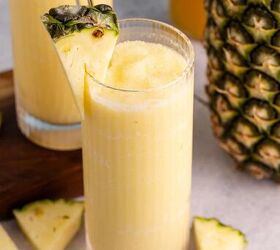non alcoholic frozen pina colada, A glass of non alcoholic Pina coladas with pineapple garnish