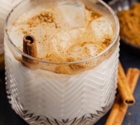 non alcoholic frozen pina colada, Agua de Horchata in a glass with ground cinnamon on top