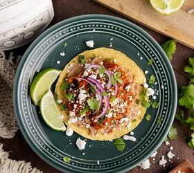 pineapple banana smoothie with coconut milk, Tostados de Tinga from overhead with a slow cooker in the back
