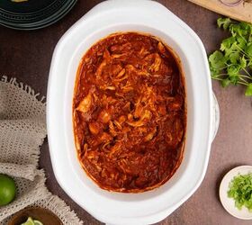chicken tinga tostadas easy slow cooker recipe, Tostados de Tinga in a slow cooker from above
