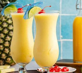 chicken tinga tostadas easy slow cooker recipe, Two Non Alcoholic Frozen Pineapple Daiquiris on a tray