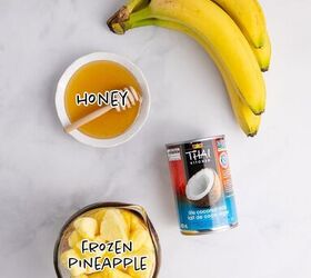 pineapple banana smoothie with coconut milk, Pineapple Banana Smoothie with Coconut Milk Ingredients on a counter
