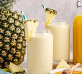 pineapple banana smoothie with coconut milk, Pineapple Banana Smoothie with Coconut Milk in a glass