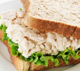 tuna salad sandwich easy classic tuna salad sandwich, close up image of a tuna salad sandwich on white bread