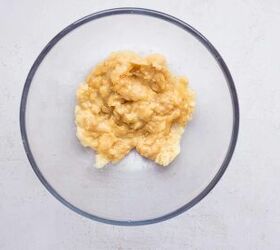 fudgy banana chocolate cookies soft easy banana cookies recipe, Mashed bananas in bowl for fudgy banana chocolate cookies
