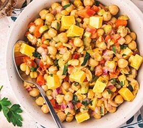 easy buffalo chickpea salad quick meal prep friendly, Buffalo chickpea salad in a bowl served alongside lettuce leaves or crackers for a complete meal presentation