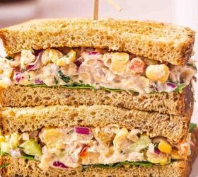 easy buffalo chickpea salad quick meal prep friendly, Tuna chickpea salad sandwich made with chickpeas tuna and butter lettuce on bread