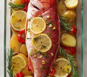 mediterranean baked whole snapper with potatoes garlic bread