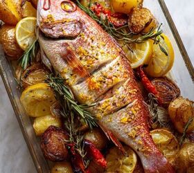mediterranean baked whole snapper with potatoes garlic bread