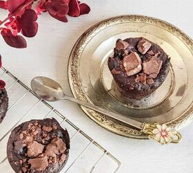 flourless chocolate chickpea cookies, A chocolate banana muffin on a vintage plate and another on a cooking rack