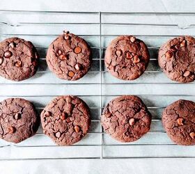 flourless chocolate chickpea cookies, Freshly baked chocolate chickpea cookies cooling on a rack