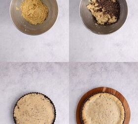 giant chocolate chip cookie cake bakery style easy to make, Chocolate chip cookie cake being made in a mixer then tart pan