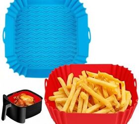 Boribim 2 PCS Square Silicone Air Fryer Liners - 8 Inch Reusable Air Fryer Pot - Air Fryer Accessories - Air Fryer Inserts for 4 to 7 QT Oven Microwave Accessories (Red + Blue)