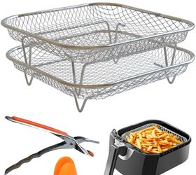 Dual-Layer Air Fryer Rack Set with Elevated and Regular Support Legs. 304 Stainless Steel Mesh Baskets, Square Air Fryer Accessories for Cosori, Instant Vortex, Chefman, Ninja Foodi Grill.