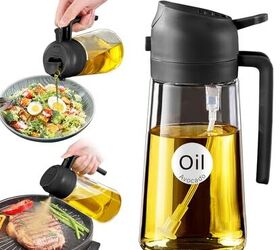 YARRAMATE 16oz/470ml Glass Olive Oil Sprayer for Cooking with Stickers, 2 in 1 Oil Dispenser for Kitchen Gadgets, Food Grade Premium Spray Bottle with Portion Control for Salad, Frying, BBQ (Black)