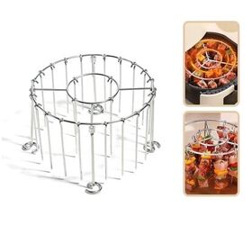 2025 New Air Fryer Grill Skewer Rack, Stainless Steel BBQ Kabob Set, 30 Vertical Meat Skewers with Round Hanging (1)