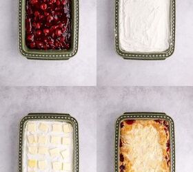 3 ingredient strawberry dump cake the easiest dessert you ll make, Strawberry Dump Cake being made in a 9x13 baking dish