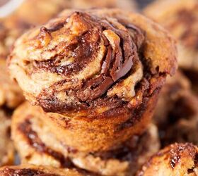 creamy coleslaw with celery seed, close up picture of baked Nutella muffins