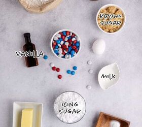 this red white and blue cookie cake is always a hit, Red White and Blue Cookie Cake Ingredient Shot on a counter
