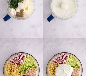 cold tuna pasta salad creamy fresh easy, Cold Tuna Pasta Salad being made in a food processor and mixing bowl
