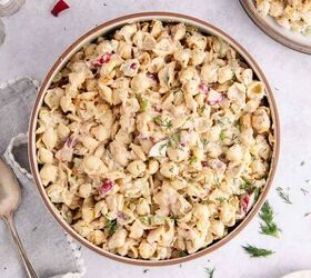 cold tuna pasta salad creamy fresh easy, Cold Tuna Pasta Salad in a serving bowl from above