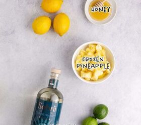 frozen non alcoholic pineapple margarita, Frozen Non Alcoholic Pineapple Margarita Ingredients on a counter