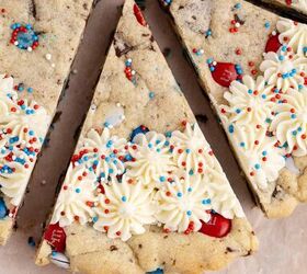this red white and blue cookie cake is always a hit, A close up of a slice of a Red White and Blue Cookie Cake