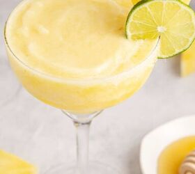frozen non alcoholic pineapple margarita, Frozen Non Alcoholic Pineapple Margarita up close with honey beside