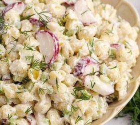 pasta salad with fresh dill, Pasta Salad with Fresh Dill in a serving bowl up close