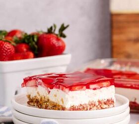 classic strawberry pretzel salad creamy crunchy, Strawberry Pretzel Salad on a plate