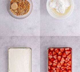 classic strawberry pretzel salad creamy crunchy, Strawberry Pretzel Salad being made in a bowl then in a casserole dish
