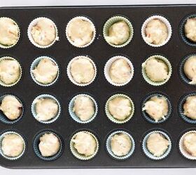 easy birthday cake mini muffins with sprinkles, Mini muffin pan filled with birthday cake mini muffin batter before baking