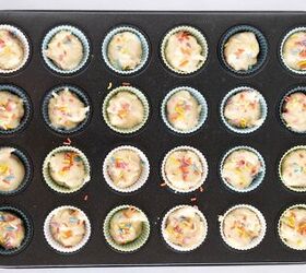 easy birthday cake mini muffins with sprinkles, Birthday cake mini muffin batter topped with rainbow sprinkles before baking