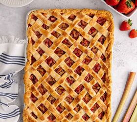 strawberry rhubarb slab pie perfect for a crowd, Strawberry Rhubarb Slab Pie from above after baking