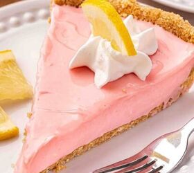 the best no bake tiramisu cheesecake cups mini dessert in jars, A whole no bake pink lemonade pie with whipped cream topping and thin lemon slices on a white plate