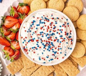 the best no bake tiramisu cheesecake cups mini dessert in jars, Creamy funfetti cake dip topped with sprinkles and served in a bowl with strawberries graham crackers and vanilla wafers for dipping