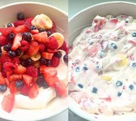 easy 4th of july cheesecake fruit salad no marshmallows needed, Fresh berries folded into creamy cheesecake mixture and topped with crushed graham crackers