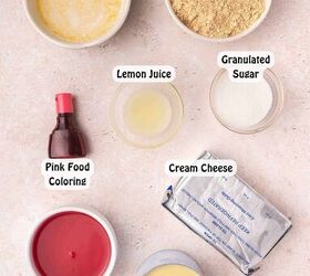 the only no bake pink lemonade pie you ll ever need, Ingredients for no bake pink lemonade pie including graham crackers cream cheese sweetened condensed milk and pink lemonade concentrate