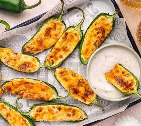 air fryer jalapeno poppers quick easy appetizer, Homemade air fryer jalape o poppers with bacon and cheese filling served on a platter as an appetizer
