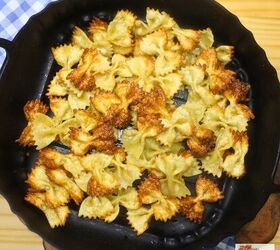 viral crispy pasta salad easy crispy pasta salad recipe, Crispy bow tie pasta in an air fryer basket