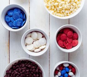 red white and blue chocolate bark, Ingredients for the Red White and Blue Chocolate Bark