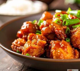 sweet chili chicken recipe sweet and spicy chicken, Close up image of one pan sweet chili chicken in a bowl with green onion for garnish