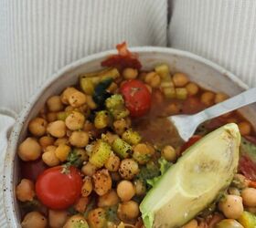 chickpeas with cherry tomato celery olives avocado