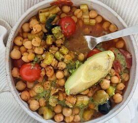chickpeas with cherry tomato celery olives avocado