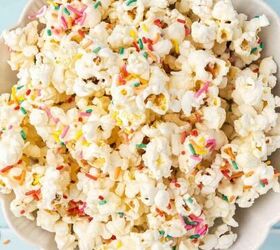 the best oreo blondies fudgy chewy and loaded with cookies, Colorful funfetti popcorn clusters served in a bowl with rainbow sprinkles on top