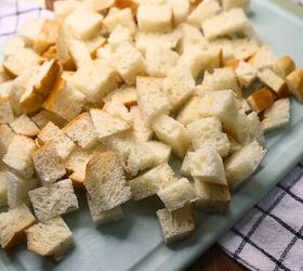 french toast muffins delicious french toast muffin cup recipe, Cubed French bread on a cutting board