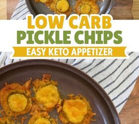 two ingredient fried pickles baked cheddar pickle crisps recipe, Low Carb Pickle Chips Pin with text overlay