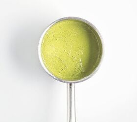 homemade matcha popsicles with strawberry layers, Matcha coconut mixture whisked until smooth and evenly combined