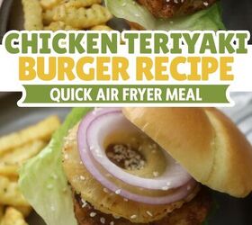 chicken teriyaki burgers air fryer chicken teriyaki burger recipe, Air Fryer Chicken Teriyaki Burger Pin with text overlay