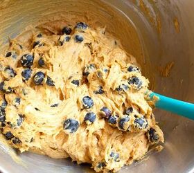 blueberry banana bread, Blueberries stirred into the batter